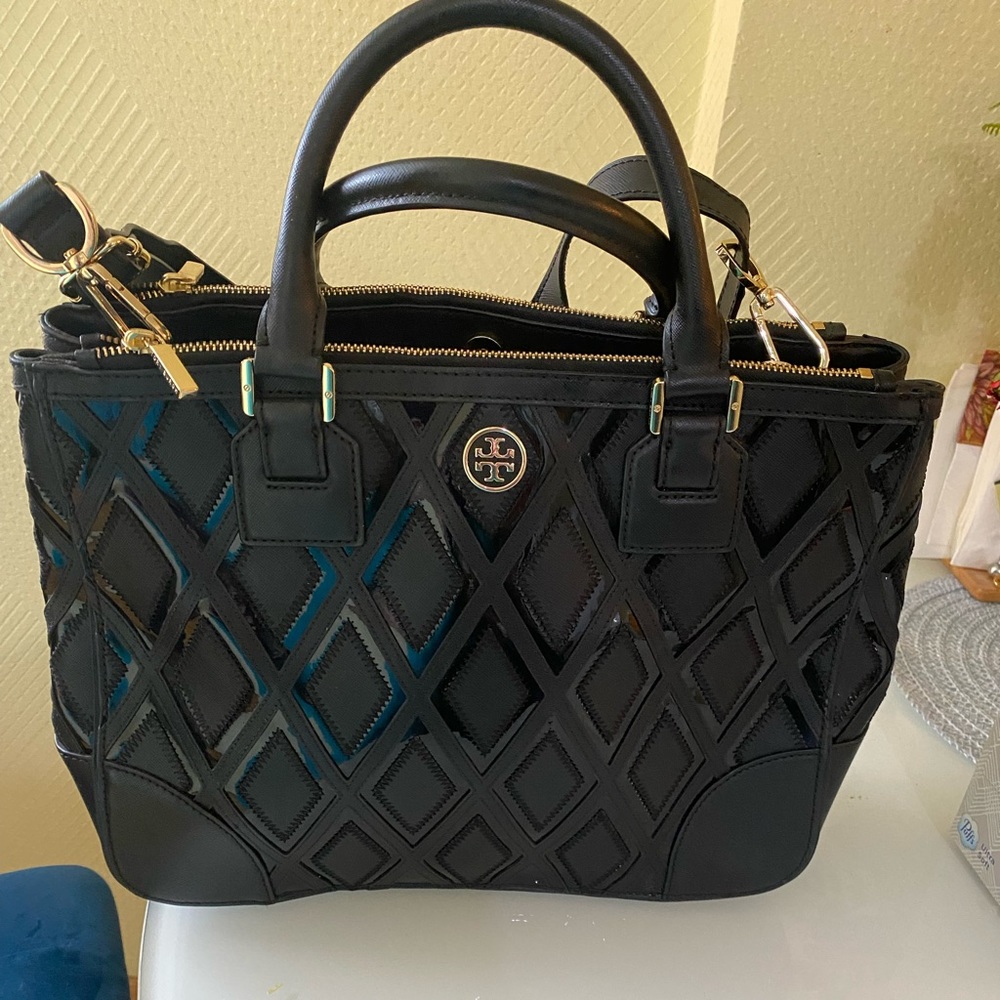 Tory Burch Black Leather Tote Bag
